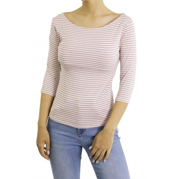 maglia a righe con manica 3/4 scollo a barca 